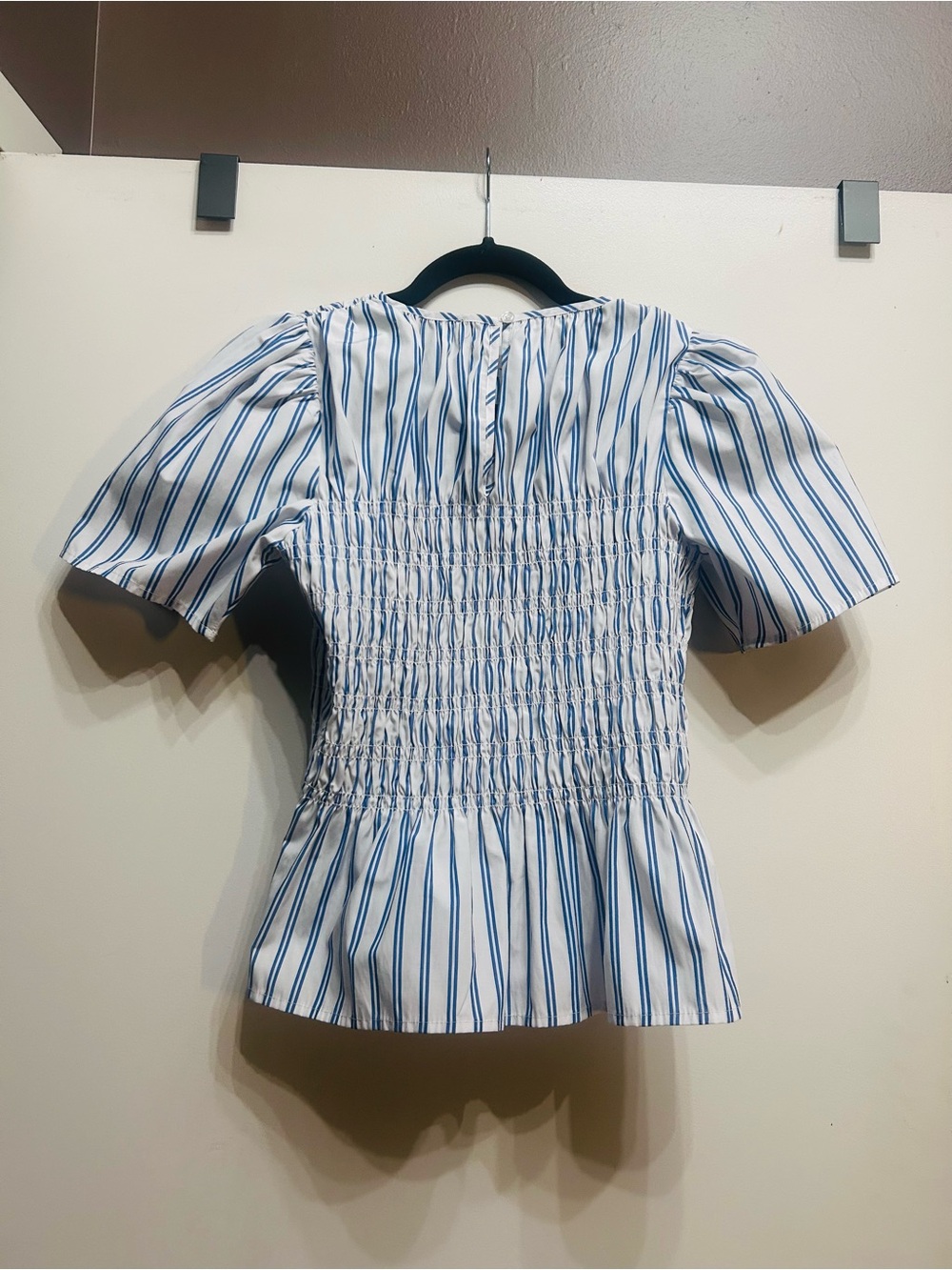 bagatelle Blue and White Smocked Peplum Blouse